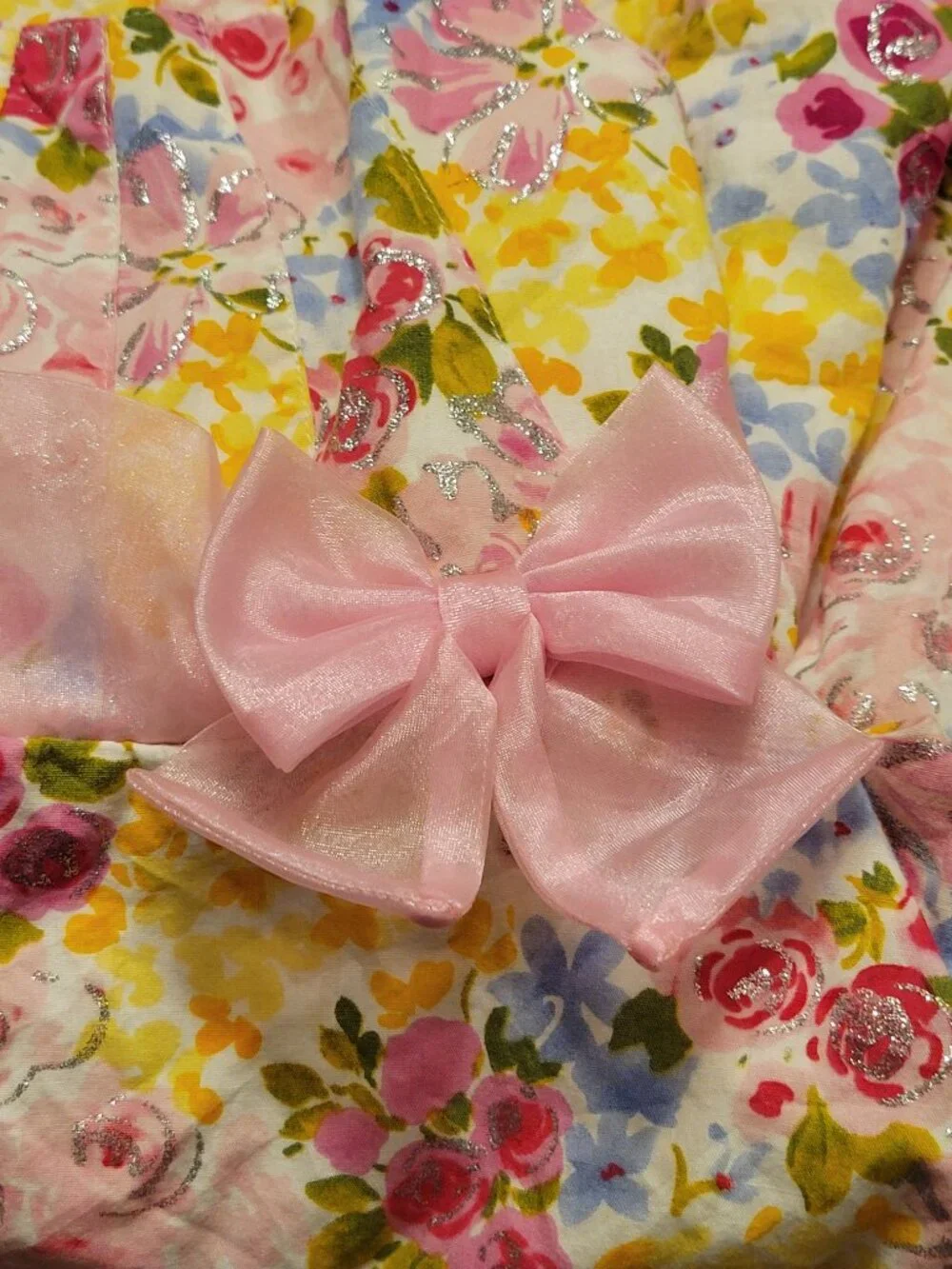 Jessica Ann Girls Size 5 Pink Floral Glitter Party Dress with Bow